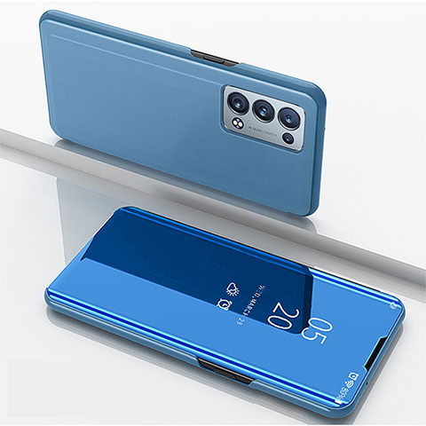 Coque Portefeuille Livre Cuir Miroir Housse Etui Clapet pour Oppo Reno6 Pro 5G Bleu