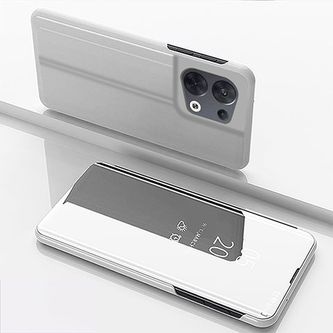 Coque Portefeuille Livre Cuir Miroir Housse Etui Clapet pour Oppo Reno8 Pro+ Plus 5G Argent