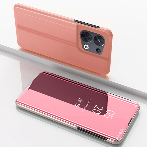 Coque Portefeuille Livre Cuir Miroir Housse Etui Clapet pour Oppo Reno9 Pro 5G Or Rose