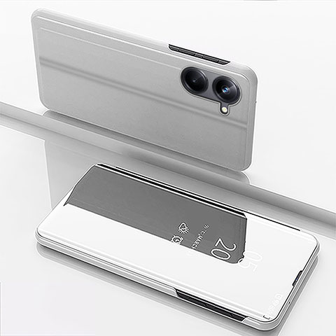 Coque Portefeuille Livre Cuir Miroir Housse Etui Clapet pour Realme 10 4G Argent