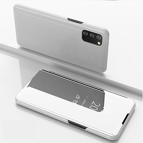 Coque Portefeuille Livre Cuir Miroir Housse Etui Clapet pour Samsung Galaxy A03s Argent