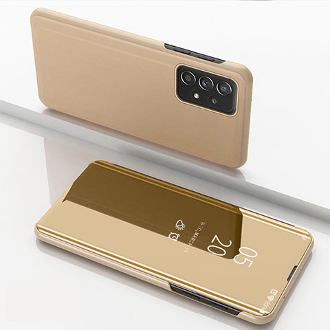 Coque Portefeuille Livre Cuir Miroir Housse Etui Clapet pour Samsung Galaxy A53 5G Or
