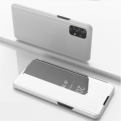 Coque Portefeuille Livre Cuir Miroir Housse Etui Clapet pour Samsung Galaxy A72 5G Argent