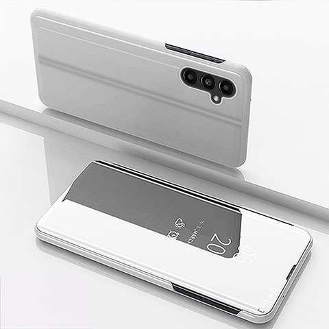 Coque Portefeuille Livre Cuir Miroir Housse Etui Clapet pour Samsung Galaxy Jump3 5G Argent