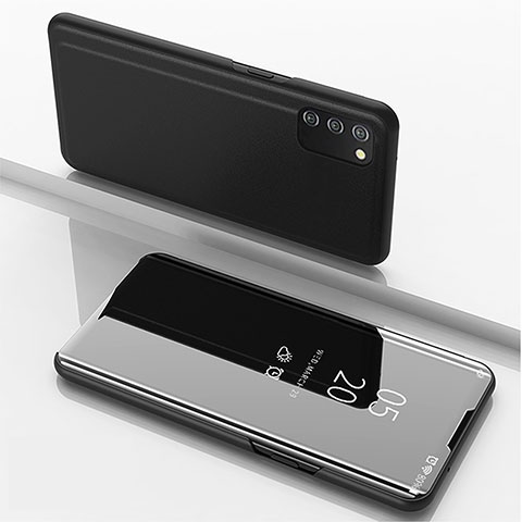 Coque Portefeuille Livre Cuir Miroir Housse Etui Clapet pour Samsung Galaxy M02s Noir