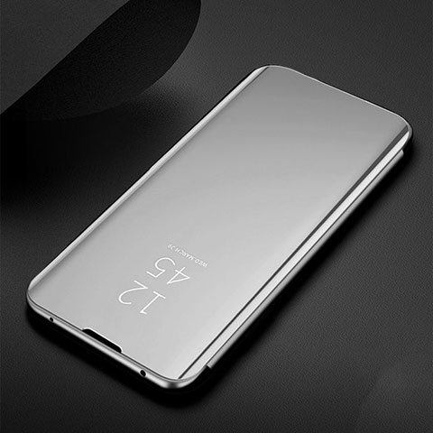 Coque Portefeuille Livre Cuir Miroir Housse Etui Clapet pour Samsung Galaxy M21 Argent