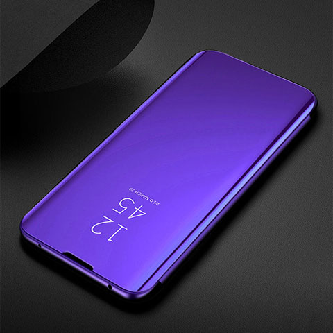 Coque Portefeuille Livre Cuir Miroir Housse Etui Clapet pour Samsung Galaxy M21 Violet