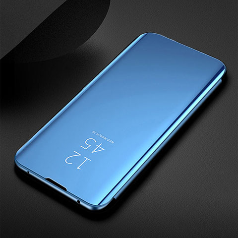 Coque Portefeuille Livre Cuir Miroir Housse Etui Clapet pour Samsung Galaxy M30s Bleu