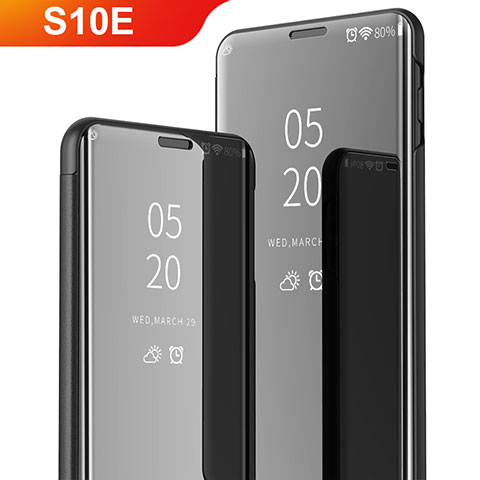 Coque Portefeuille Livre Cuir Miroir Housse Etui Clapet pour Samsung Galaxy S10e Noir