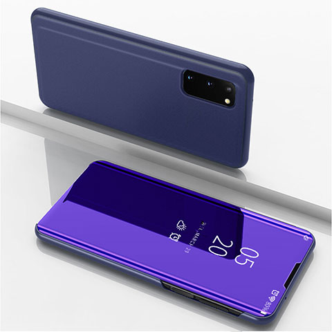 Coque Portefeuille Livre Cuir Miroir Housse Etui Clapet pour Samsung Galaxy S20 Violet