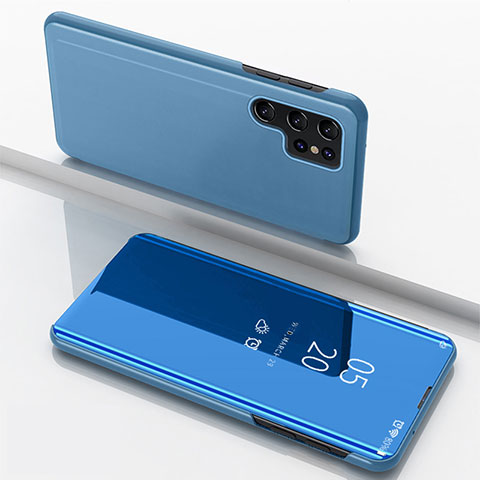 Coque Portefeuille Livre Cuir Miroir Housse Etui Clapet pour Samsung Galaxy S25 Ultra 5G Bleu Ciel