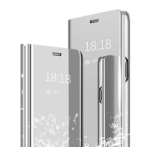 Coque Portefeuille Livre Cuir Miroir Housse Etui Clapet pour Xiaomi Mi 6X Argent