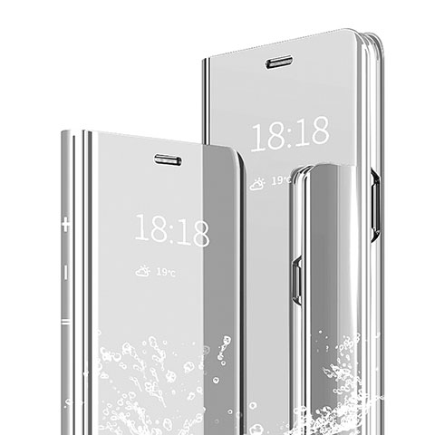 Coque Portefeuille Livre Cuir Miroir Housse Etui Clapet pour Xiaomi Mi 9 Lite Argent