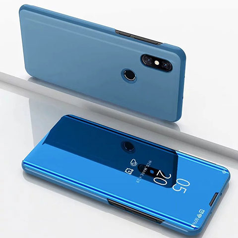 Coque Portefeuille Livre Cuir Miroir Housse Etui Clapet pour Xiaomi Mi Mix 3 Bleu Ciel