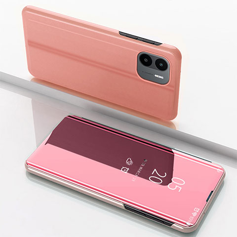 Coque Portefeuille Livre Cuir Miroir Housse Etui Clapet pour Xiaomi Poco C50 Or Rose