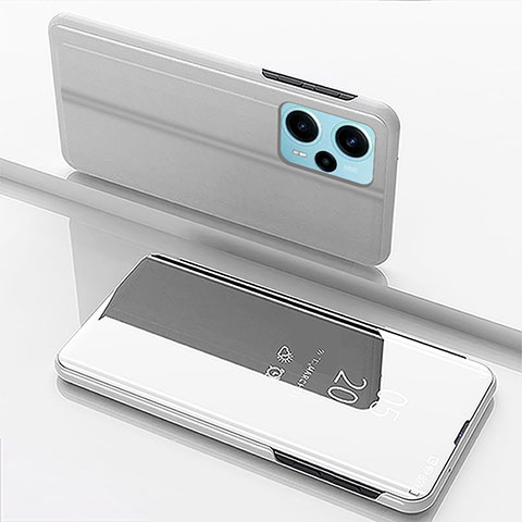 Coque Portefeuille Livre Cuir Miroir Housse Etui Clapet pour Xiaomi Poco F5 5G Argent