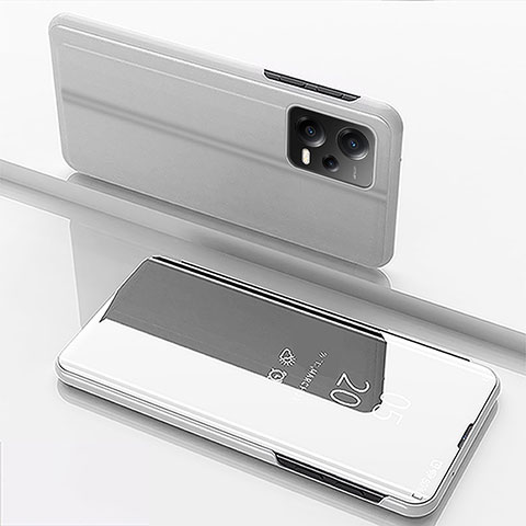 Coque Portefeuille Livre Cuir Miroir Housse Etui Clapet pour Xiaomi Poco X5 5G Argent