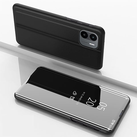 Coque Portefeuille Livre Cuir Miroir Housse Etui Clapet pour Xiaomi Redmi A2 Plus Noir
