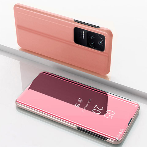 Coque Portefeuille Livre Cuir Miroir Housse Etui Clapet pour Xiaomi Redmi K40S 5G Or Rose