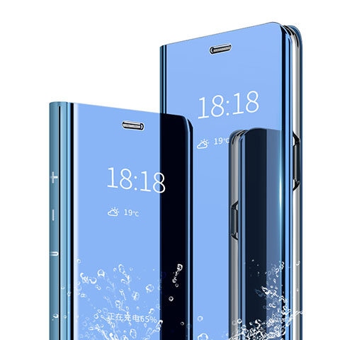 Coque Portefeuille Livre Cuir Miroir Housse Etui Clapet pour Xiaomi Redmi Note 7 Bleu