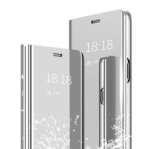 Coque Portefeuille Livre Cuir Miroir Housse Etui Clapet pour Xiaomi Redmi Note 7 Pro Argent