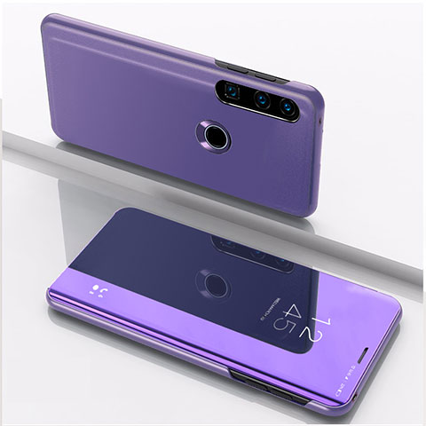 Coque Portefeuille Livre Cuir Miroir Housse Etui Clapet QH1 pour Huawei P40 Lite E Violet Clair