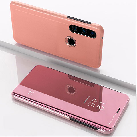 Coque Portefeuille Livre Cuir Miroir Housse Etui Clapet QH1 pour Huawei Y7p Or Rose