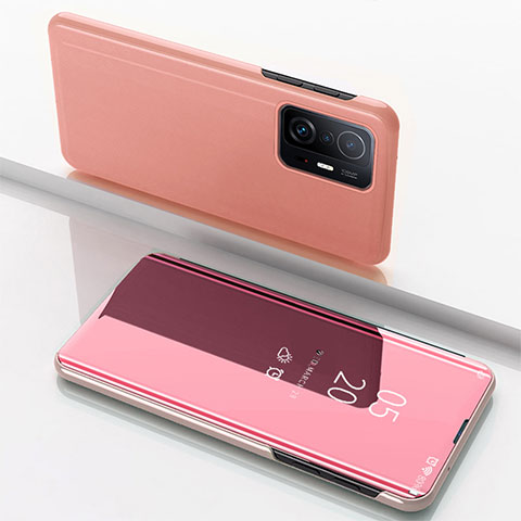 Coque Portefeuille Livre Cuir Miroir Housse Etui Clapet QH1 pour Xiaomi Mi 11T Pro 5G Or Rose