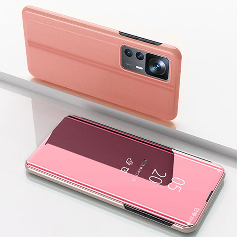 Coque Portefeuille Livre Cuir Miroir Housse Etui Clapet QH1 pour Xiaomi Redmi K50 Ultra 5G Or Rose