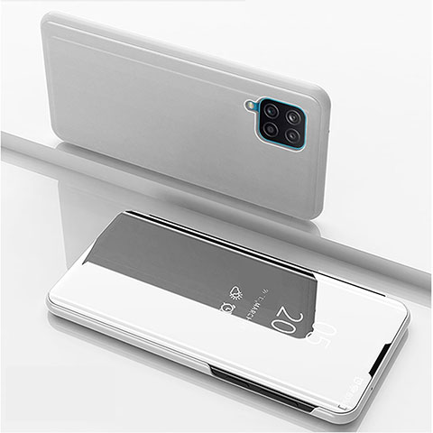 Coque Portefeuille Livre Cuir Miroir Housse Etui Clapet ZL1 pour Samsung Galaxy A12 5G Argent