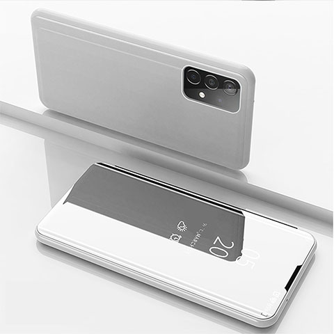 Coque Portefeuille Livre Cuir Miroir Housse Etui Clapet ZL1 pour Samsung Galaxy A52 5G Argent