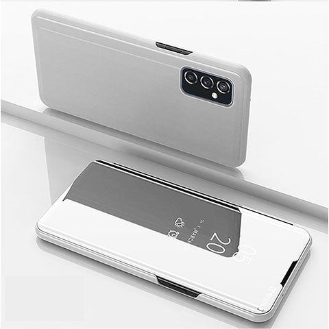 Coque Portefeuille Livre Cuir Miroir Housse Etui Clapet ZL1 pour Samsung Galaxy M52 5G Argent