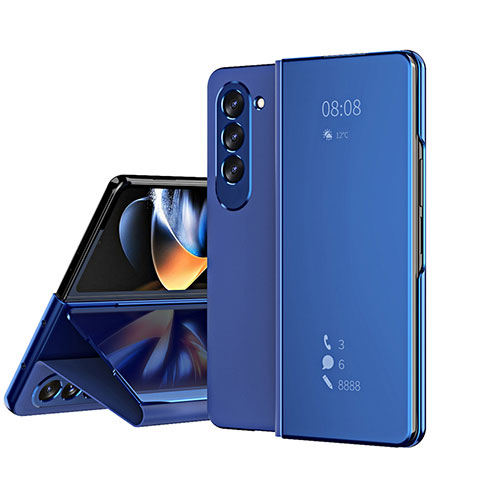 Coque Portefeuille Livre Cuir Miroir Housse Etui Clapet ZL1 pour Samsung Galaxy Z Fold5 5G Bleu