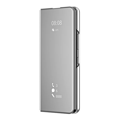 Coque Portefeuille Livre Cuir Miroir Housse Etui Clapet ZL2 pour Samsung Galaxy Z Fold3 5G Argent