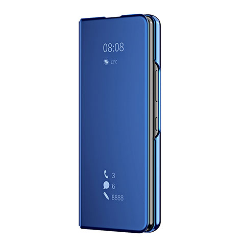 Coque Portefeuille Livre Cuir Miroir Housse Etui Clapet ZL2 pour Samsung Galaxy Z Fold3 5G Bleu