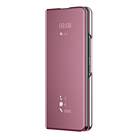 Coque Portefeuille Livre Cuir Miroir Housse Etui Clapet ZL2 pour Samsung Galaxy Z Fold3 5G Or Rose