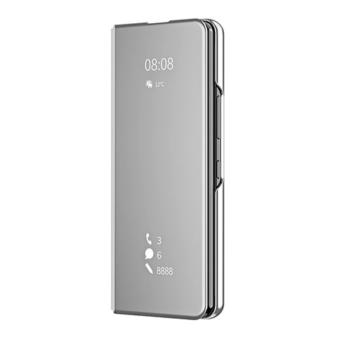 Coque Portefeuille Livre Cuir Miroir Housse Etui Clapet ZL2 pour Samsung Galaxy Z Fold4 5G Argent