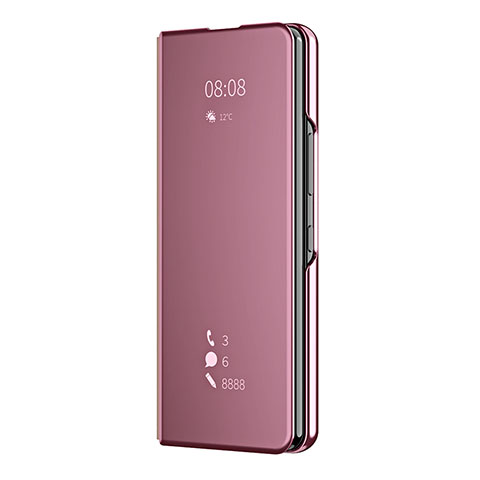 Coque Portefeuille Livre Cuir Miroir Housse Etui Clapet ZL2 pour Samsung Galaxy Z Fold4 5G Or Rose