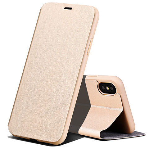 Coque Portefeuille Livre Cuir pour Apple iPhone X Or