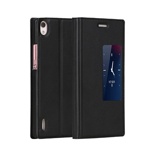 Coque Portefeuille Livre Cuir pour Huawei P7 Dual SIM Noir