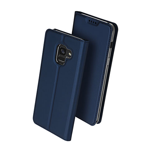 Coque Portefeuille Livre Cuir pour Samsung Galaxy A8+ A8 Plus (2018) A730F Bleu