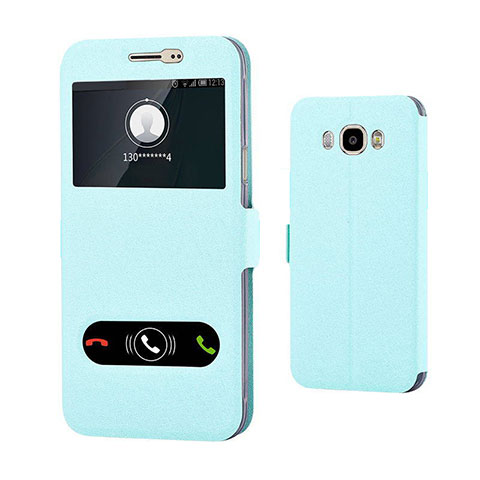 Coque Portefeuille Livre Cuir pour Samsung Galaxy J7 (2016) J710F J710FN Bleu Ciel