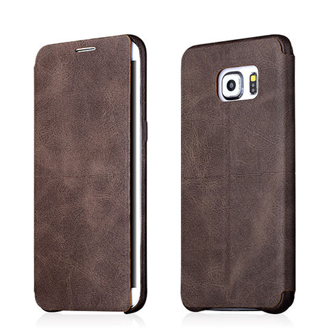 Coque Portefeuille Livre Cuir pour Samsung Galaxy S6 Edge+ Plus SM-G928F Marron