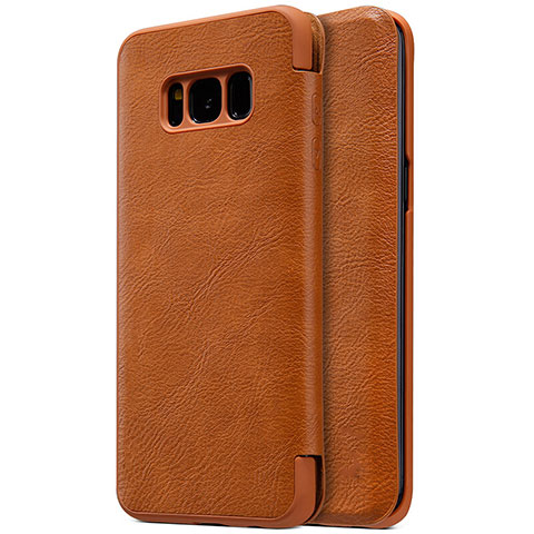 Coque Portefeuille Livre Cuir S01 pour Samsung Galaxy S8 Marron