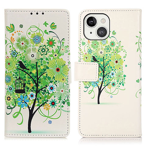 Coque Portefeuille Motif Fantaisie Livre Cuir Etui Clapet A07 pour Apple iPhone 13 Mini Vert