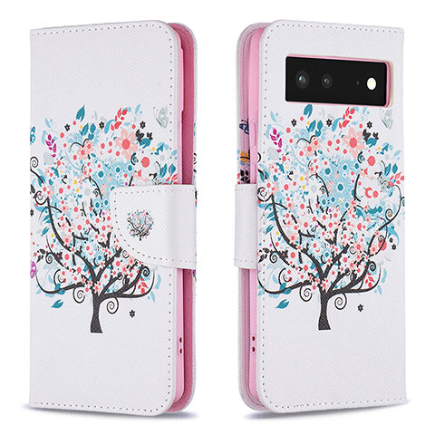 Coque Portefeuille Motif Fantaisie Livre Cuir Etui Clapet B01F pour Google Pixel 6 5G Blanc