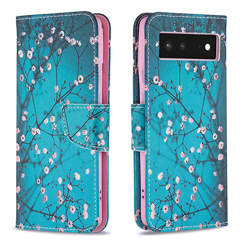 Coque Portefeuille Motif Fantaisie Livre Cuir Etui Clapet B01F pour Google Pixel 6 5G Cyan