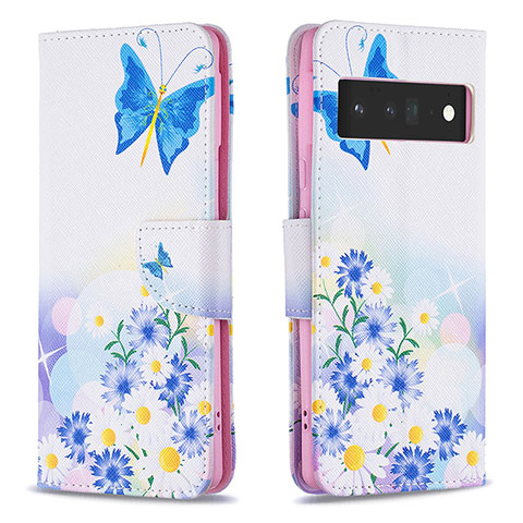 Coque Portefeuille Motif Fantaisie Livre Cuir Etui Clapet B01F pour Google Pixel 6 Pro 5G Bleu