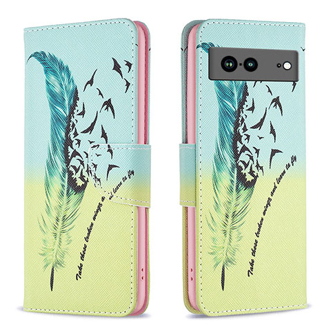 Coque Portefeuille Motif Fantaisie Livre Cuir Etui Clapet B01F pour Google Pixel 7a 5G Pastel Vert