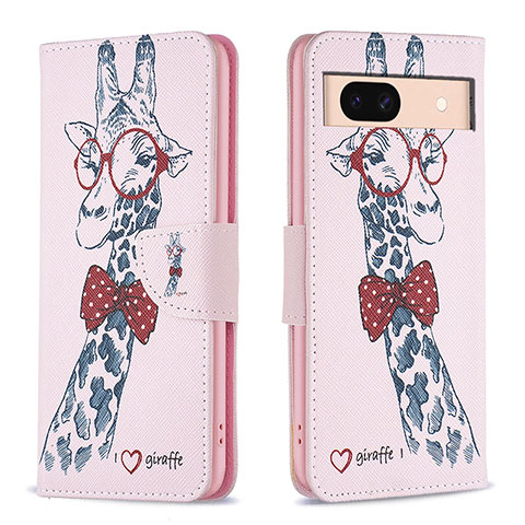 Coque Portefeuille Motif Fantaisie Livre Cuir Etui Clapet B01F pour Google Pixel 8a 5G Rose